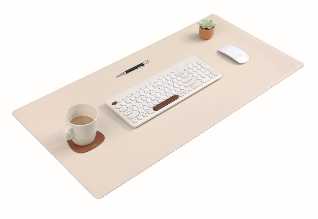 DeskPaw Premium Beige/Brown Desk Pad Dual-Sided Leather Blotter
