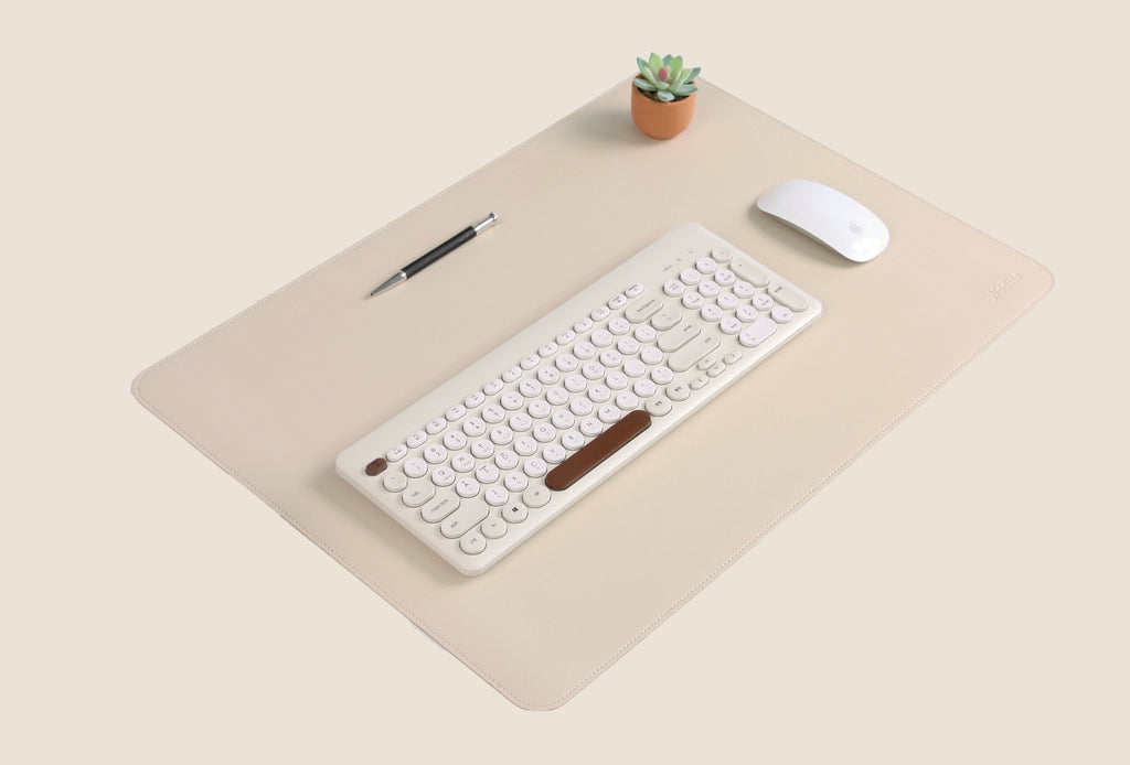 DeskPaw Premium Beige/Brown Desk Pad Dual-Sided Leather Blotter