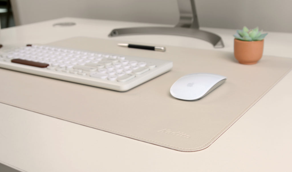 DeskPaw Premium Beige/Brown Desk Pad Dual-Sided Leather Blotter