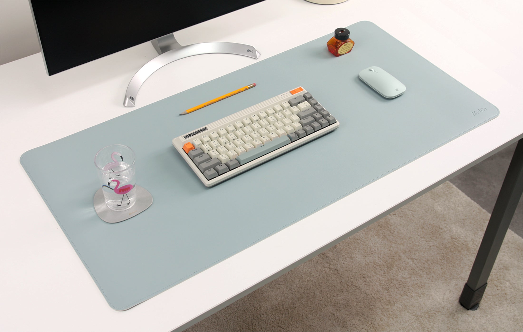 DeskPaw Blue/Silver Premium Desk Pad Dual-Sided Leather Blotter