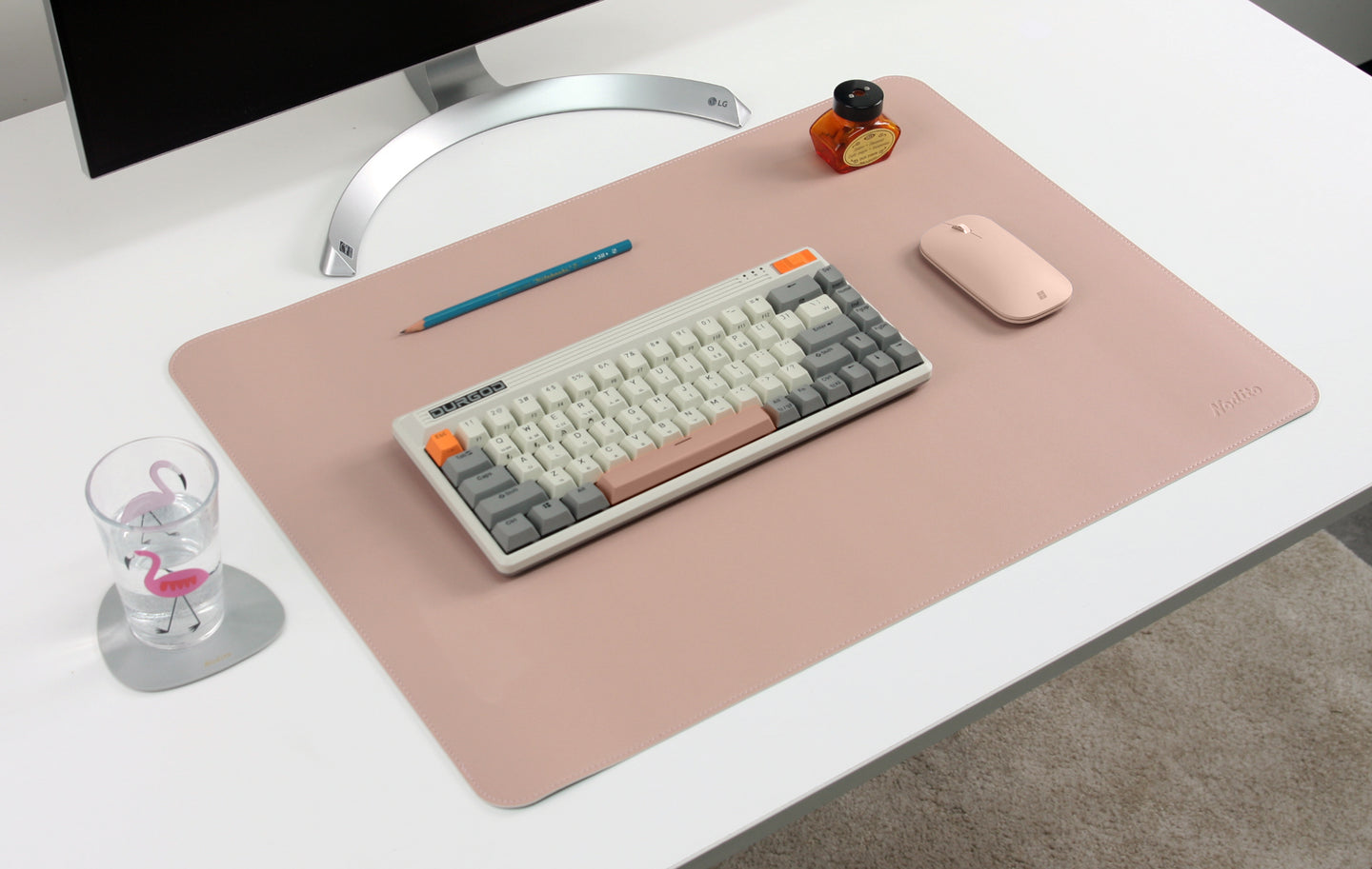 DeskPaw Pink/Silver Premium Desk Pad Dual-Sided Leather Blotter